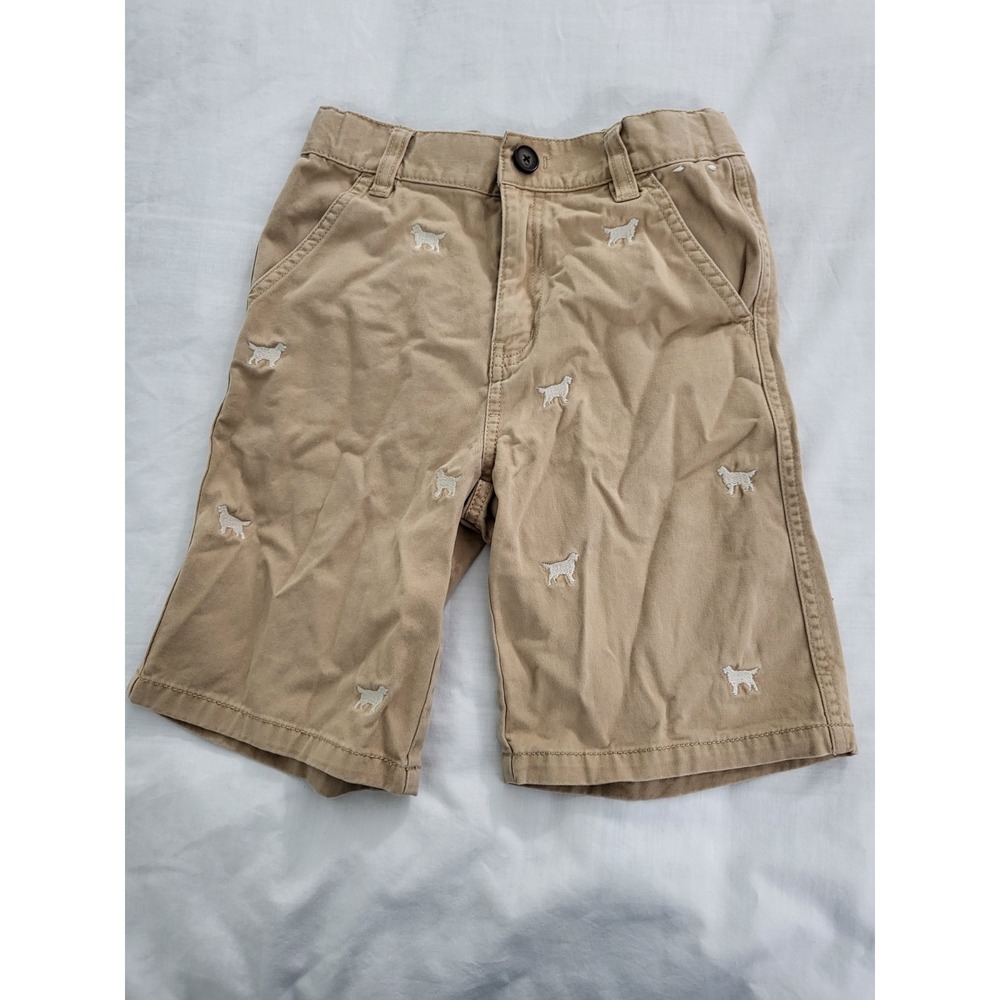 Gymboree Embroidered Dogs Shorts Boys 8 Khaki Preppy Cotton